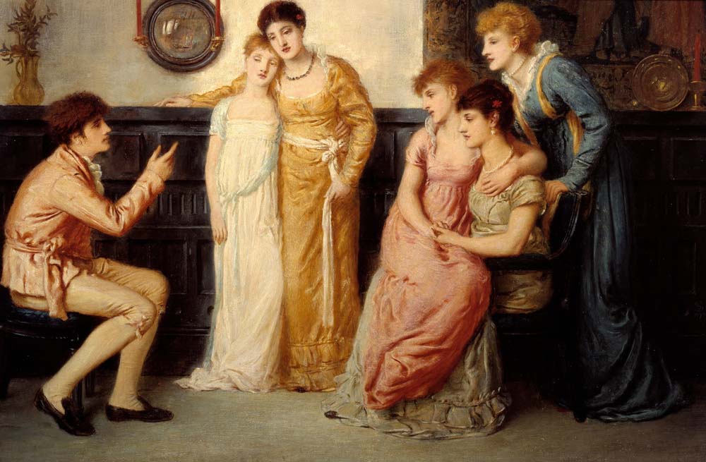 a youth relating tales to ladies by S. Solomon, 12x8" (A4) Poster
