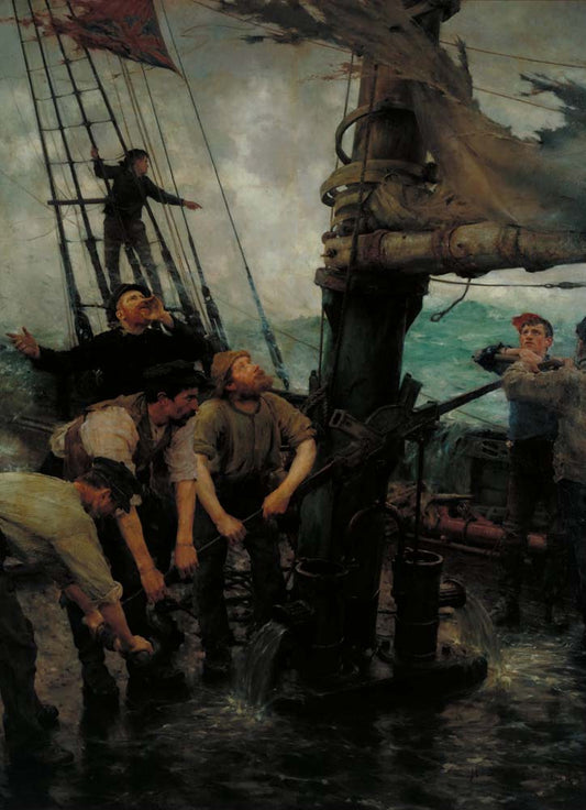 all hands to the pumps by H. Scott Tuke, ca.1888, 12x8" (A4) Poster