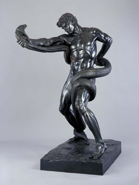 an athlete wrestling with a python by F. Leighton, 12x8" (A4) Poster