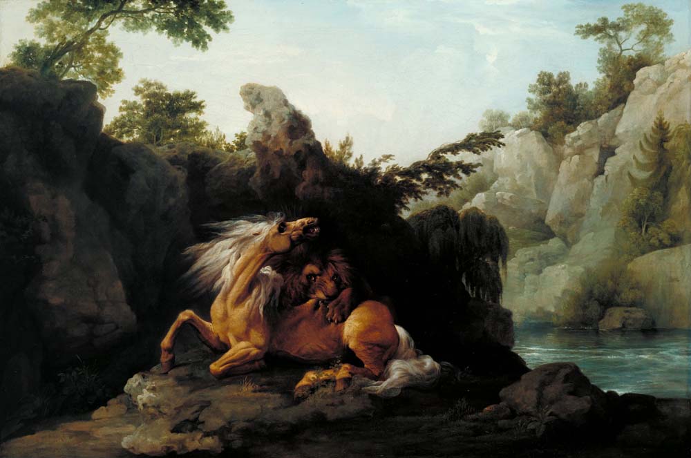 horse devoured by a lion by G. Stubbs, 1763, 12x8" (A4) Poster
