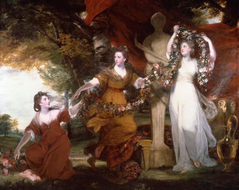 three ladies adorning a term by Sir J. Reynolds, 12x8" (A4) Poster