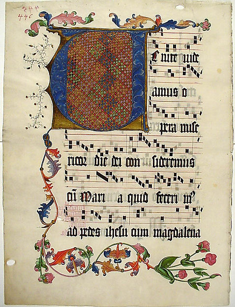 :Manuscript Leaf with the Initial V from an Antiphonary c142-16x12