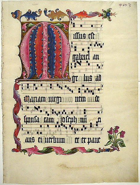 :Manuscript Leaf with the Initial M from an Antiphonary c142-16x12