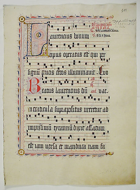 :Manuscript Leaf with Initial L from an Antiphonary second q-16x12
