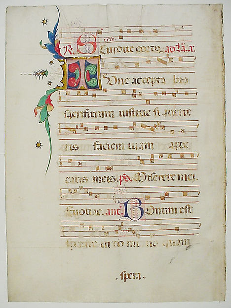 :Manuscript Leaf with Initial T from an Antiphonary 15th cen-16x12