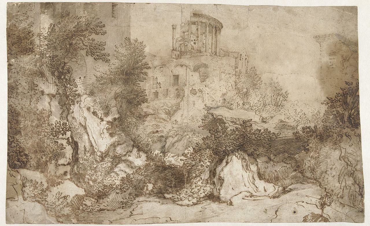 Temple of Sybil in Tivoli, vintage artwork by Gillis van Valckenborch, A3 (16x12") Poster Print