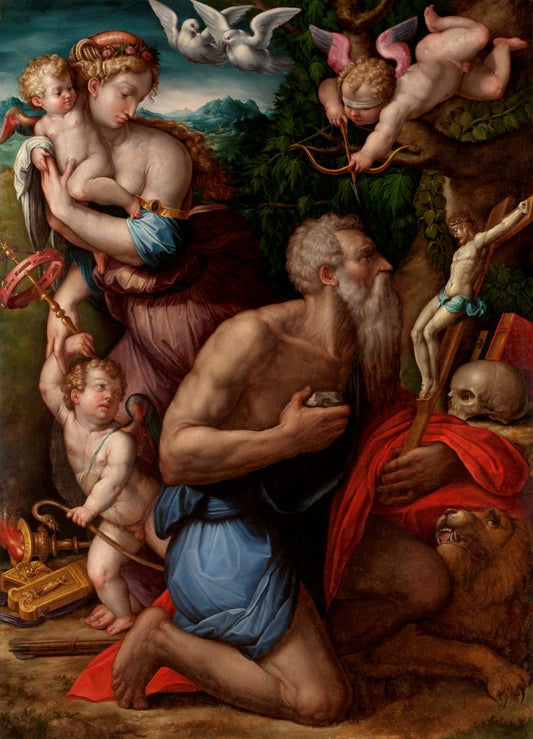 Temptations of Saint Jerome, vintage artwork by Giorgio Vasari, A3 (16x12") Poster Print