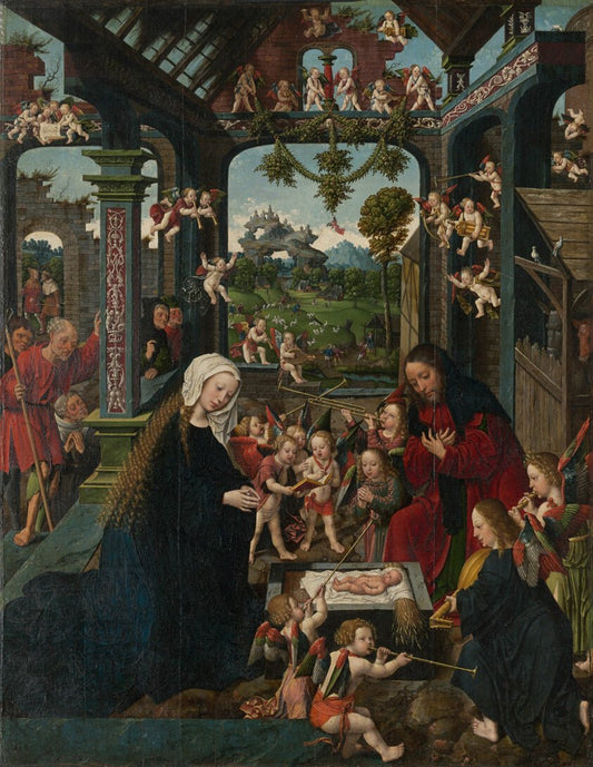 The Adoration of the Christ Child by  Jacob Cornelisz. van Oostsanen and Workshop, 23x16"( A2 size) Poster Print