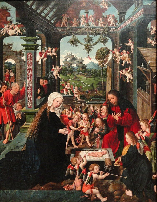 The Adoration of the Christ Child, vintage artwork by Jacob Cornelisz. van Oostsanen, A3 (16x12") Poster Print