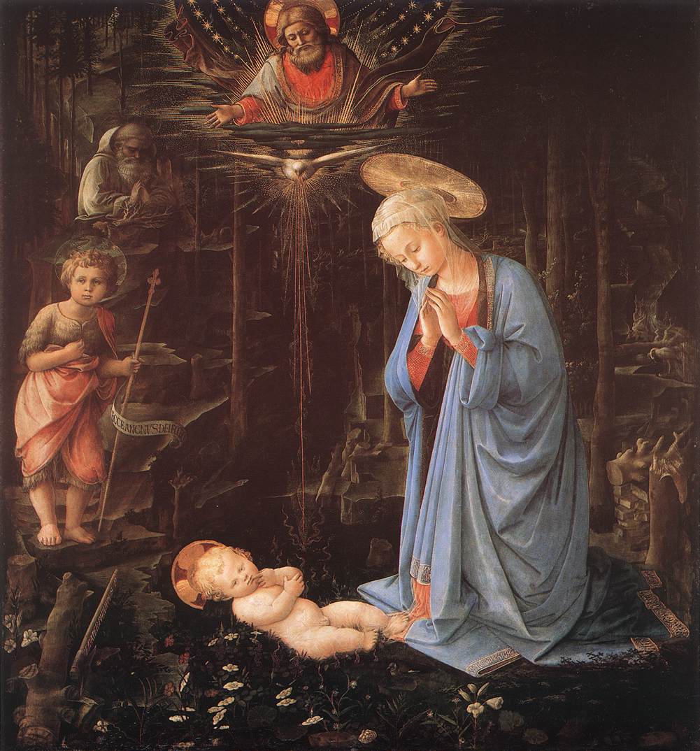 The Adoration of the Infant Jesus, vintage artwork by Filippino Lippi, A3 (16x12") Poster Print