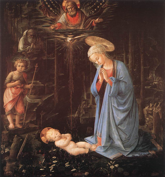 The Adoration of the Infant Jesus, vintage artwork by Filippino Lippi, A3 (16x12") Poster Print