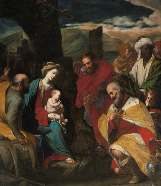 The Adoration of The Magi, vintage artwork by Massimo Stanzione, 12x8" (A4) Poster
