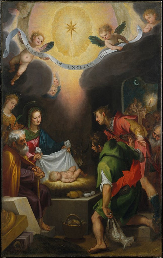 The Adoration of the Shepherds with Saint Catherine of Alexandria, vintage artwork by Lodovico Cardi, 12x8" (A4) Poster