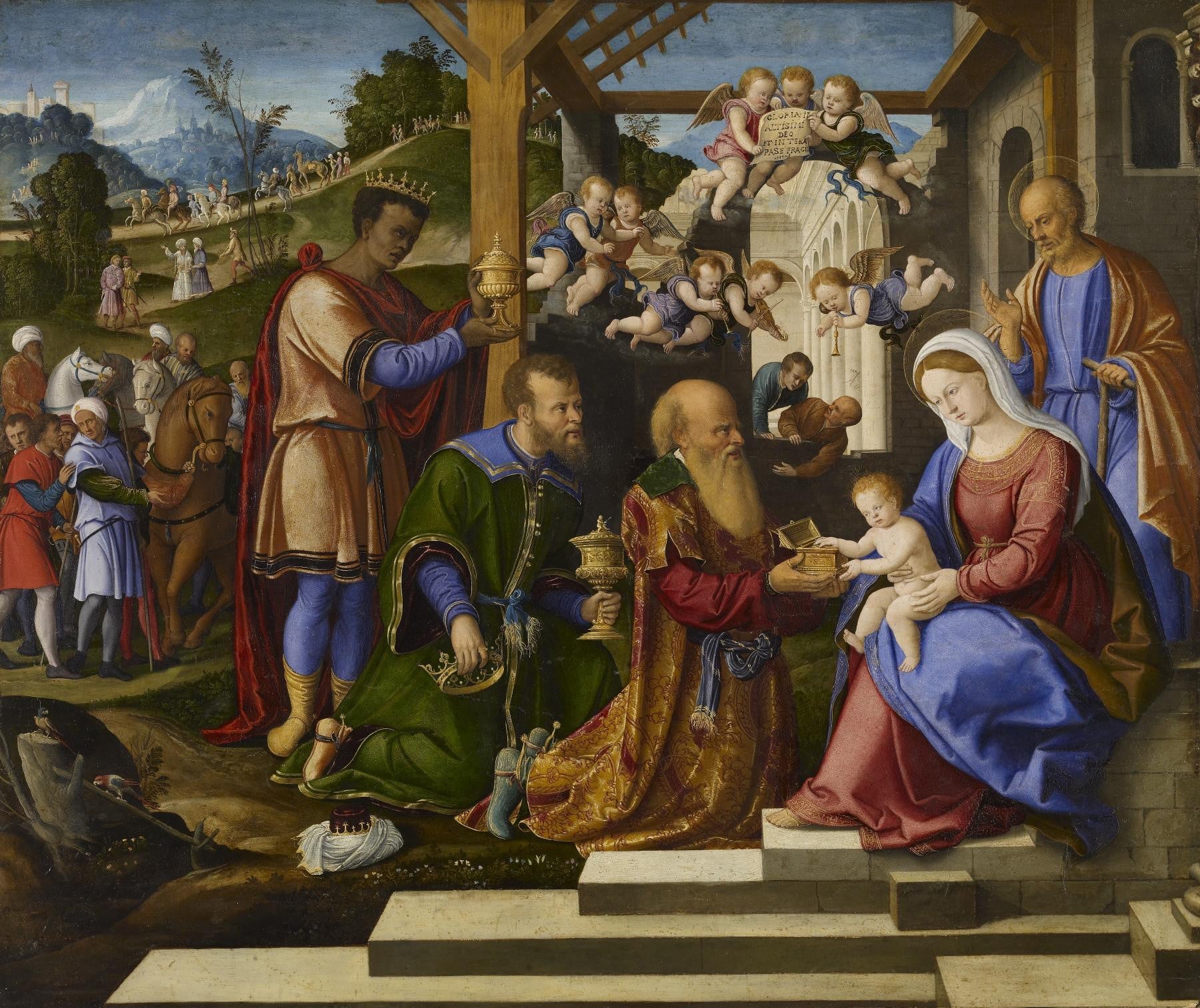 The Adoration of the Three Kings, vintage artwork by Girolamo da Santa Croce, A3 (16x12") Poster Print