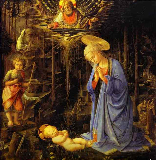 The Adoration, with the Infant Baptist and St. Bernard, vintage artwork by Fra Filippo Lippi, A3 (16x12") Poster Print