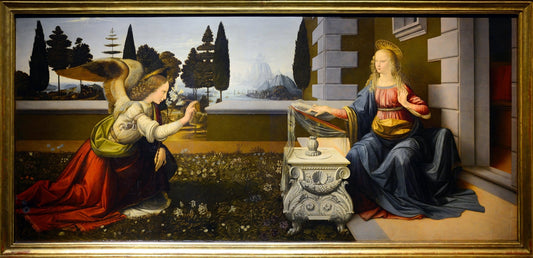The Annuciation by Leonardo da Vinci, vintage art, modern poster print