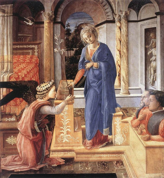 The Annuciation with Two Kneeling Donors by Fra Filippo Lippi, vintage art, modern poster print