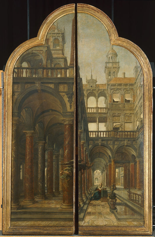 The Annunciation:  (the wings of the altar for the All Saints Chapel in Prague Castle), vintage artwork by Hans Vredeman de Vries, A3 (16x12") Poster Print