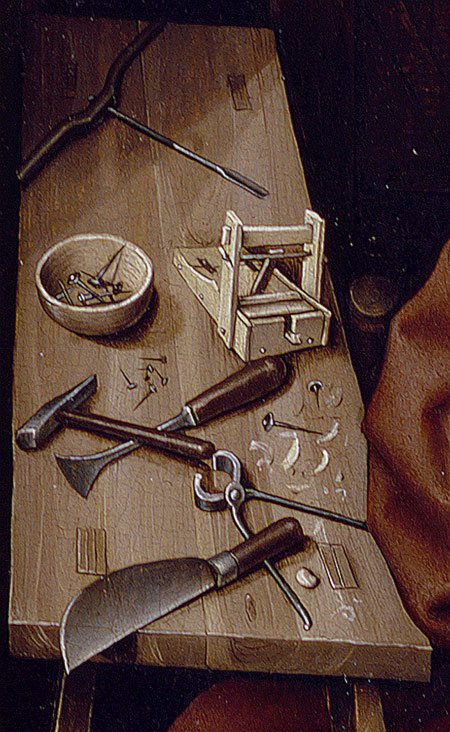 The Annunciation triptych (detail), vintage artwork by Workshop of Robert Campin, A3 (16x12") Poster Print