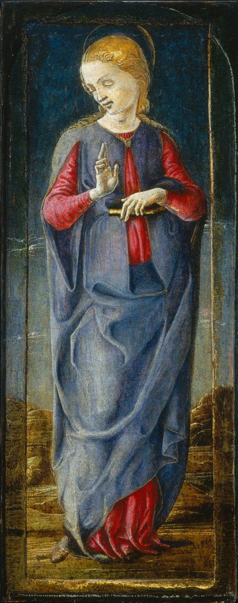 The Annunciation with Saint Francis and Saint Louis of Toulouse (middle right panel), vintage artwork by Cosmè Tura, A3 (16x12") Poster Print