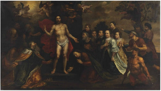 The Apparition of Christ with Saint Peter, James, John, Mary Magdalene, Johanna and Zacheus, vintage artwork by Maarten Pepyn, 12x8" (A4) Poster