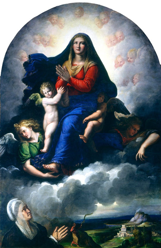 The Apparition of the Virgin, vintage artwork by Girolamo da Carpi, A3 (16x12") Poster Print