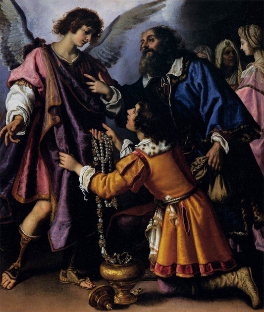 The Archangel Raphael refusing Tobias's Gift, vintage artwork by Giovanni Biliverti, 12x8" (A4) Poster