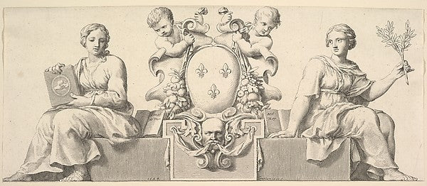 The Arms of France Accompanied by Personifications of Law and , vintage art, A3 (16x12") Poster Print