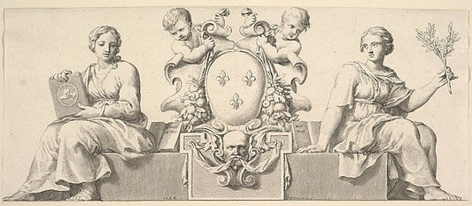 The Arms of France Accompanied by Personifications of Law and , vintage art, A3 (16x12") Poster Print