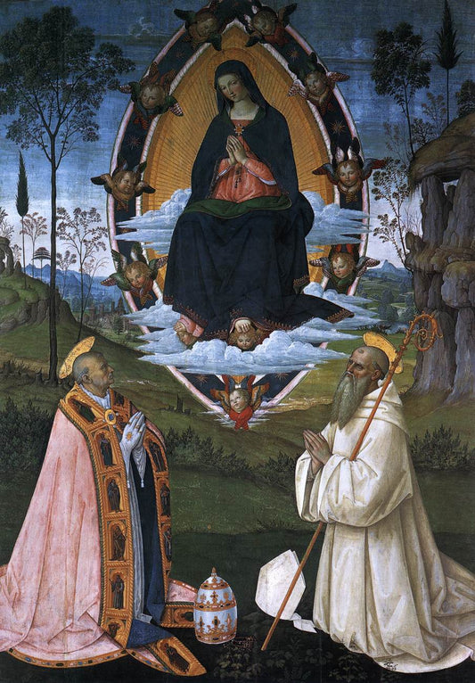 The Ascended Virgin with Sts Gregory the Great and Benedict, vintage artwork by Pinturicchio, A3 (16x12") Poster Print