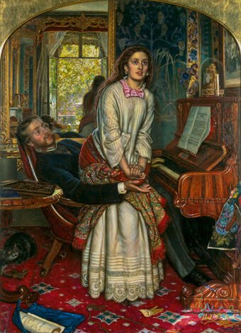 The Awakening Conscience by William Holman Hunt, vintage art, modern poster print