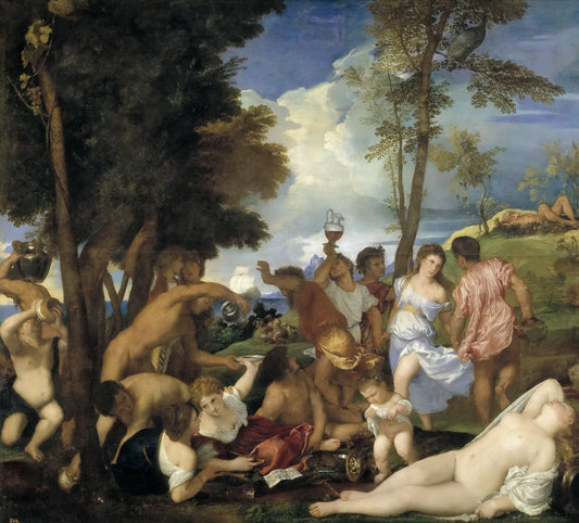 The Bacchanal of the Andrians, vintage artwork by Titian, A3 (16x12") Poster Print