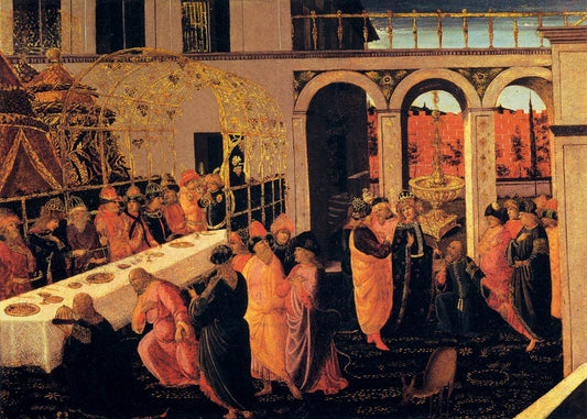 The Banquet of Ahasuerus, vintage artwork by Jacopo del Sellaio, A3 (16x12") Poster Print
