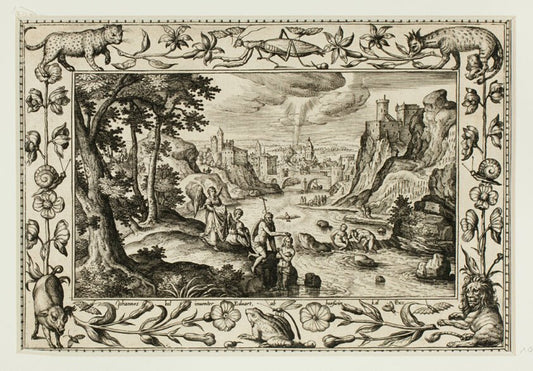 The Baptism of Christ, from Landscapes with Old and New Testament Scenes and Hunting Scenes by  Adriaen Collaert (Flemish, c. 1560–1618) , 23x16"( A2 size) Poster Print