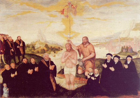 The Baptism of Jesus, Epitaph, vintage artwork by Lucas Cranach the Younger, A3 (16x12") Poster Print