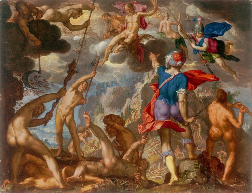 The Battle between the Gods and the Giants by  Joachim Antonisz. Wtewael, 23x16"( A2 size ) Poster Print