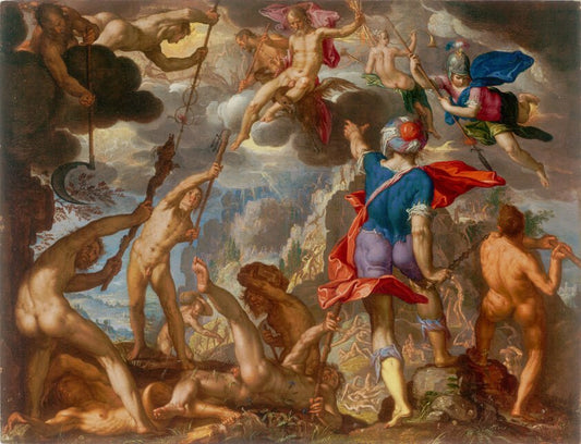 The Battle between the Gods and the Giants by  Joachim Antonisz. Wtewael, 23x16"( A2 size ) Poster Print