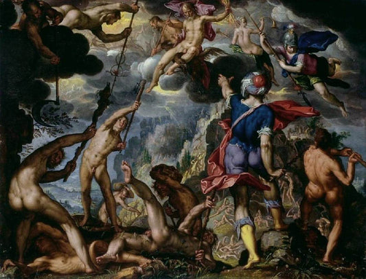 The Battle Between the Gods and the Titans, vintage artwork by Joachim Wtewael, A3 (16x12") Poster Print
