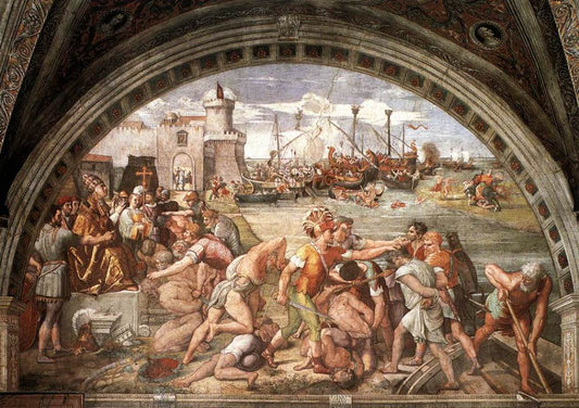 The Battle of Ostia (Stanza dell'Incendio di Borgo), vintage artwork by Raphael, A3 (16x12") Poster Print