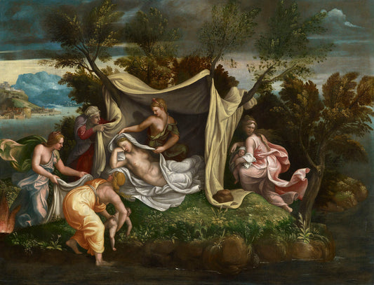The Birth of Diana and Apollo, vintage artwork by Workshop of Giulio Romano, A3 (16x12") Poster Print