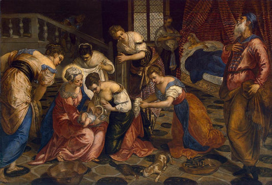 The Birth of John the Baptist, vintage artwork by Tintoretto, A3 (16x12") Poster Print
