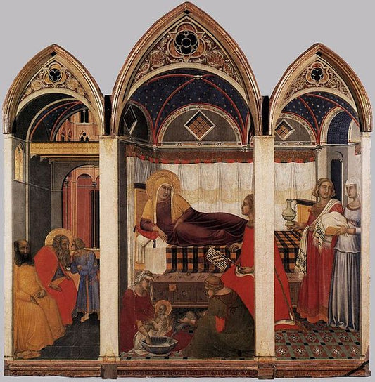 The Birth of Mary, vintage artwork by Pietro Lorenzetti, 12x8" (A4) Poster