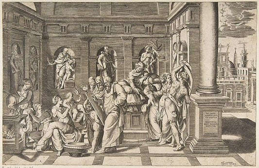 The birth of Saint John the Baptist set within a classical bui, vintage art, A3 (16x12") Poster Print