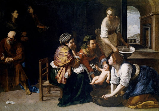 The Birth of St. John the Baptist, vintage artwork by Artemisia Gentileschi, 12x8" (A4) Poster