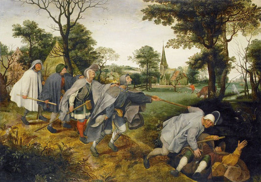 The Blind Leading the Blind (after Pieter Bruegel), vintage artwork by Jan Brueghel the Elder, 12x8" (A4) Poster