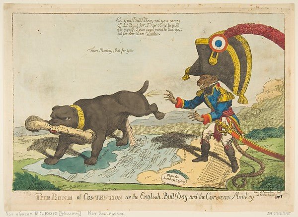 The Bone of Contention or the English Bull Dog and the Corsica, vintage art, A3 (16x12") Poster Print
