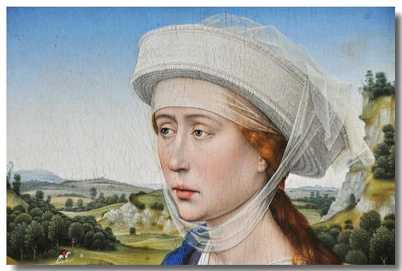 The Braque  Triptych ~ Face of Mary Magdalene (detail of the right panel), vintage artwork by Rogier van der Weyden, A3 (16x12") Poster Print