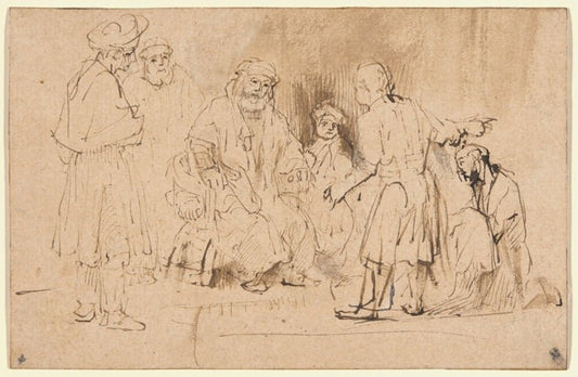 The Brothers of Joseph Reporting His Death to Jacob by  probably Aert de Gelder (Dutch, 1645-1727), 23x16"( A2 size) Poster Print