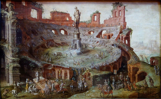 The Bull Race on the Ruins of Colosseum, vintage artwork by Maerten van Heemskerck, A3 (16x12") Poster Print