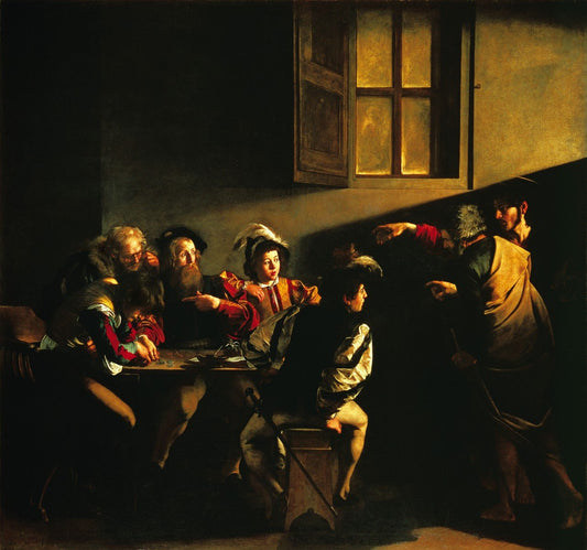 The Calling of St Matthew, vintage artwork by Caravaggio, 12x8" (A4) Poster